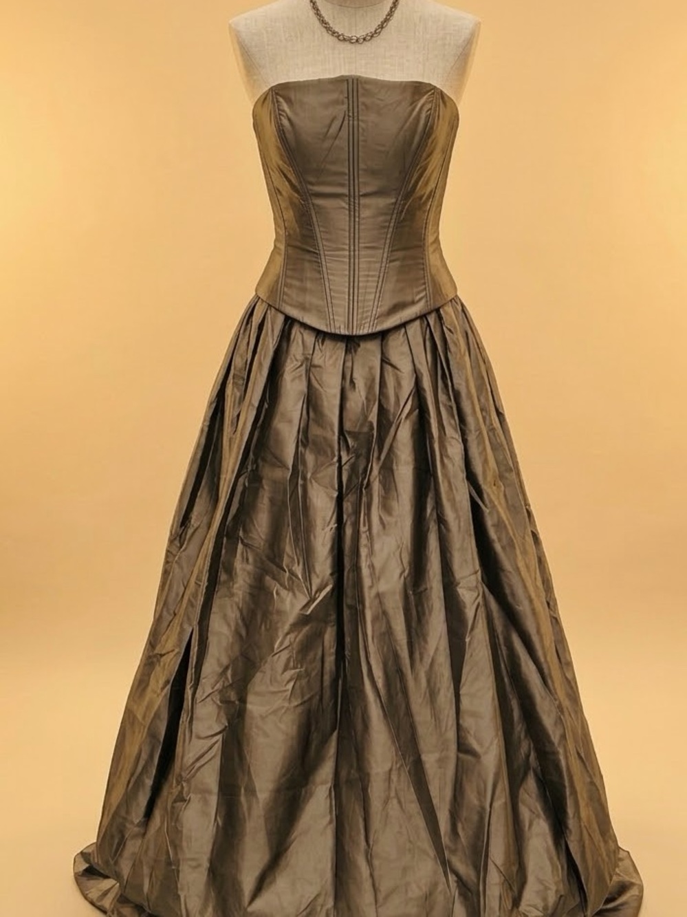 Jessica McClintock Strapless Ball Gown in Olive